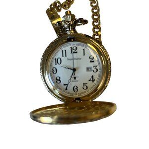 Vtg Sergio Valente Gold tone Pocket Watch With Chain